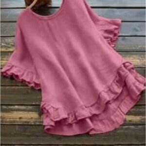 Pink Ruffle Sleeve Women's Top